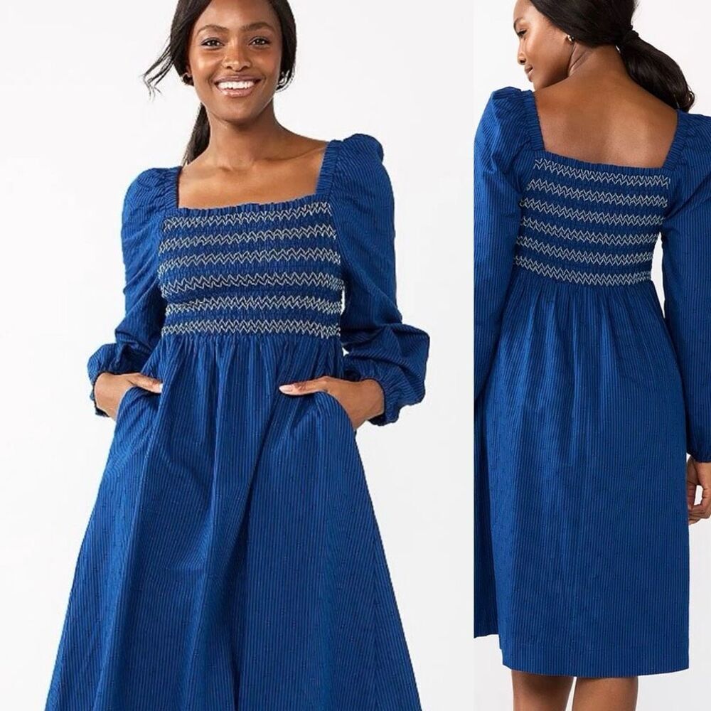 NWOT DRAPER JAMES Puff Sleeve Smocked Bodice Dress, Small $88
